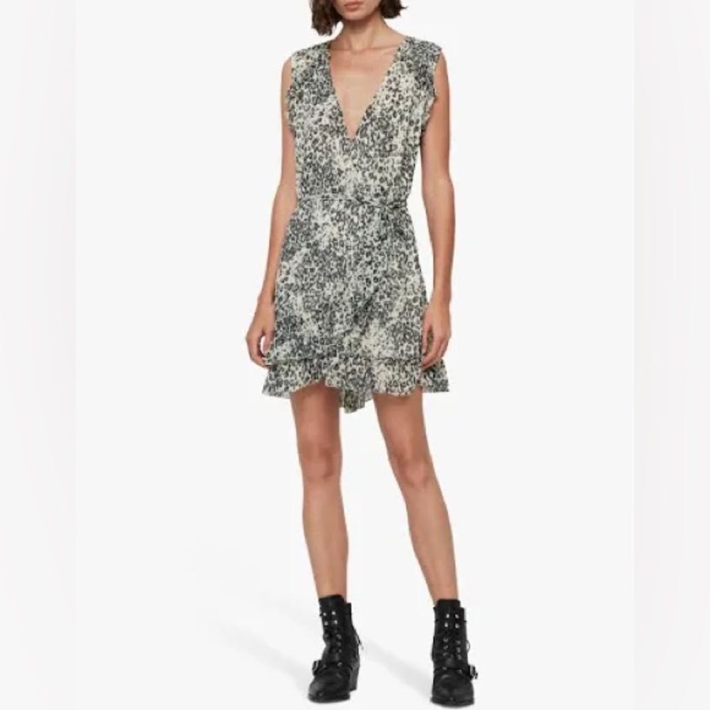 NWT ALLSAINTS Priva Patch Leopard Print Wrap Dress. Size Large